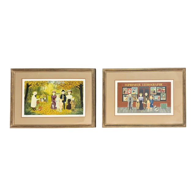 Late 20th Century Pair of Fernand Boilauges Signed Limited Edition Serigraphs, Framed For Sale