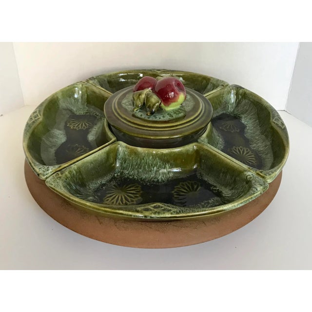 Wood 1960s Handcrafted Pottery Rotating Serving Set of 6 For Sale - Image 7 of 7