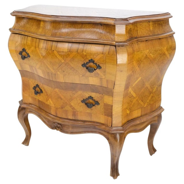 Italian Parquet Burl Wood Bombe Style Compact Entry Chest of Drawers Dresser For Sale - Image 13 of 13