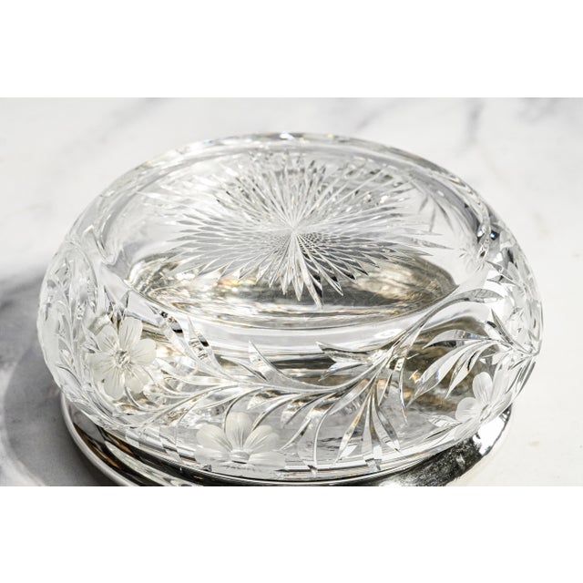 Stunning Large Antique Crystal Powder Jar Sterling Silver Lid Floral Cut Glass Edwardian Vanity Box For Sale - Image 16 of 16
