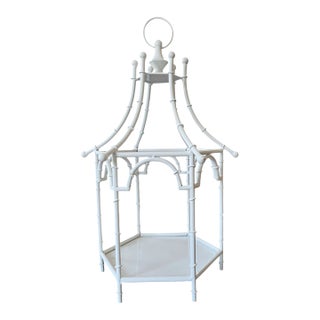 Large White Faux Bamboo Tole Metal Chinoiserie Pagoda Lantern & Centerpiece, 20" For Sale