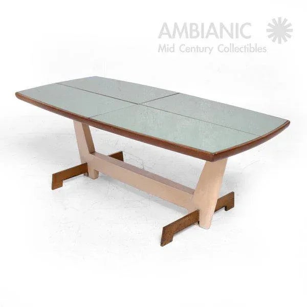 For your consideration a coffee table with sculptural shape. Mexico, circa 1960s. Mahogany wood painted in ivory color and...