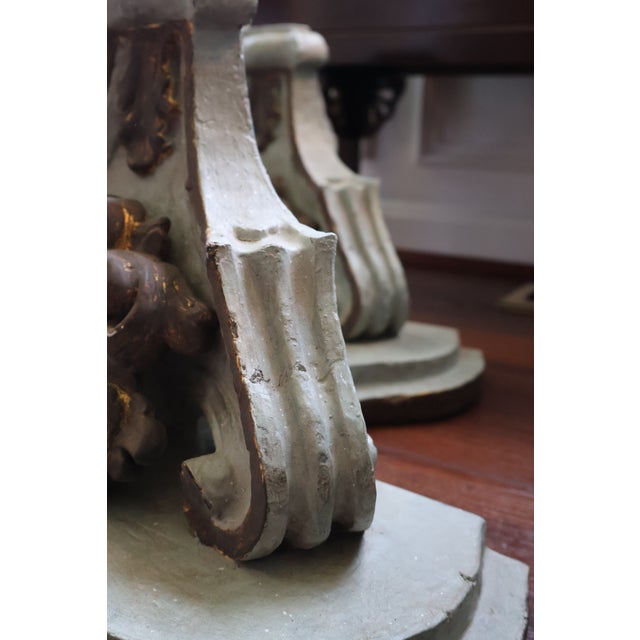 Large Vintage Italian-Style Gilded Celadon Rococo Wall Brackets—A Pair For Sale - Image 9 of 18