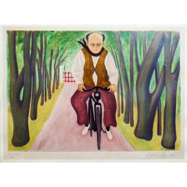 Original title: Il Ciclista Cyclist is an original etching realized by Giuseppe Viviani in 1955. Hand signed and dated in...
