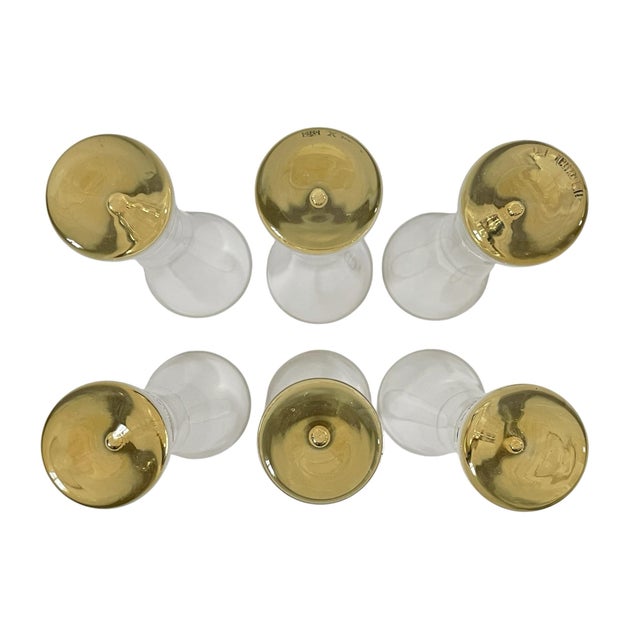 2010s 6 Veuve Clicquot Glass Champagne Orange Amber Bottom Flutes. France For Sale - Image 5 of 6