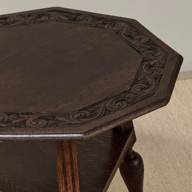 Antique English Nine Sided Carved Oak Spool Leg Occasional Table For Sale - Image 17 of 17