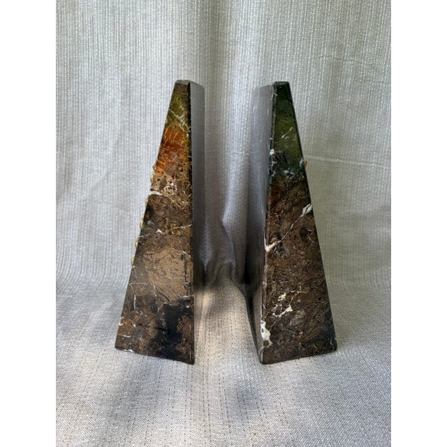 1980s Heavy Medical Caduceus Brown Gray Italian Marble Bookends a Pair For Sale - Image 9 of 15
