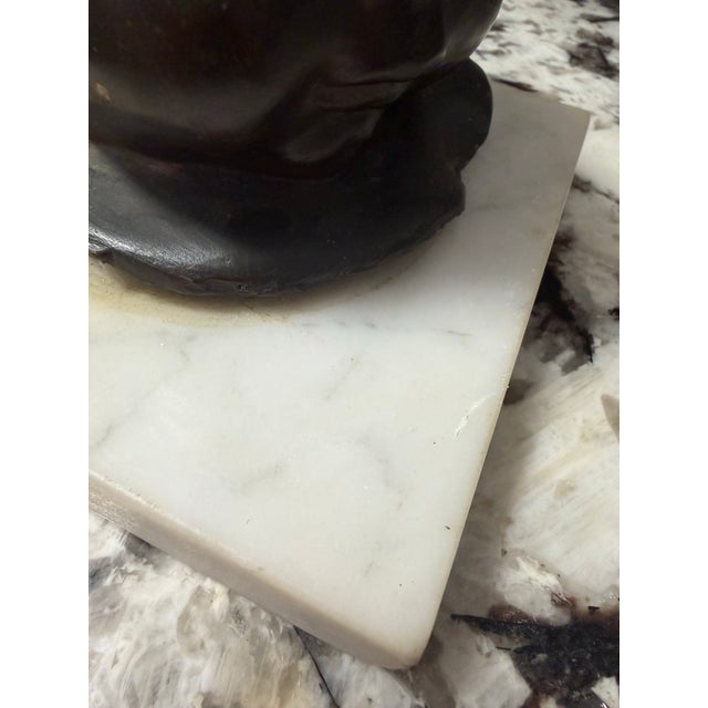 Metal 1960s Signed Mid-Century Modern Bronze Infant Bust on Marble Base For Sale - Image 7 of 10