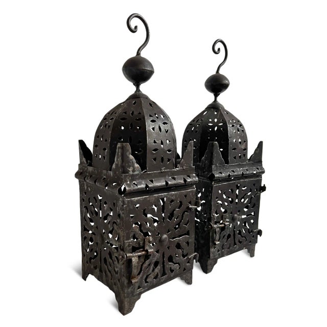 Small Kasbah Vintage Moroccan Iron Lantern For Sale - Image 4 of 4