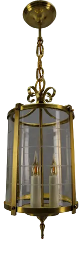French Neoclassical Style Round Hanging Lantern in Brass and Clear Glass, 1920s