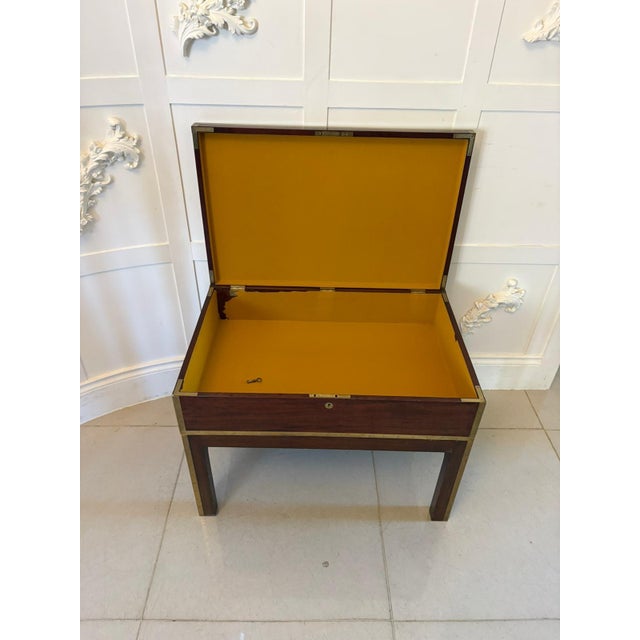 Wood Antique Victorian Campaign Officers Brass Bound Mahogany Coffee Table, 1850 For Sale - Image 7 of 8
