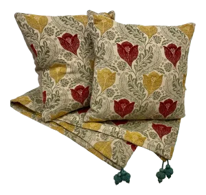 3 Piece Toss Pillow and Throw Set in a Renaissance Inspired Floral Pattern - Made in Wales