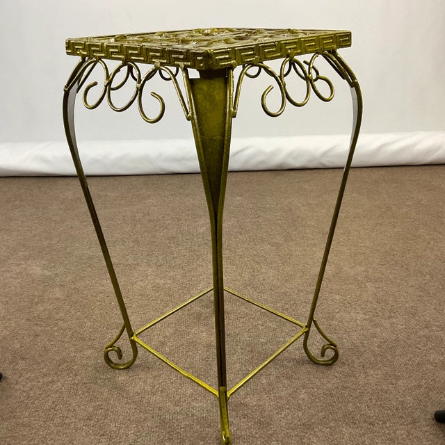 Mid 20th Century Vintage Chinoiserie Bamboo Motif Metal and Cast Iron Plant Stand For Sale - Image 5 of 13