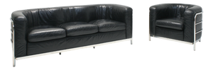 Black Leather and Chrome Onda Armchair and 3-Seater Sofa by D'Urbino, Lomazzi and De Pas for Zanotta, 1980s, Set of 2