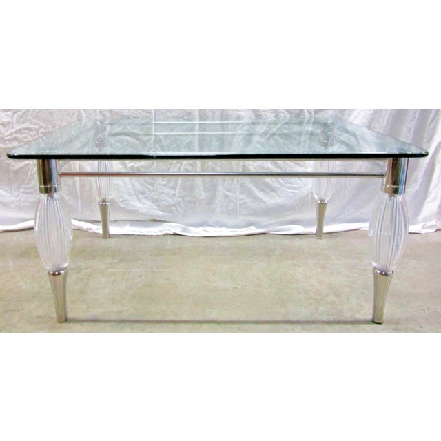 Mid-Century Modern 1960s Mid-Century Modern Chrome With Limerick Crystal Legs Glass Top Coffee Table For Sale - Image 3 of 12