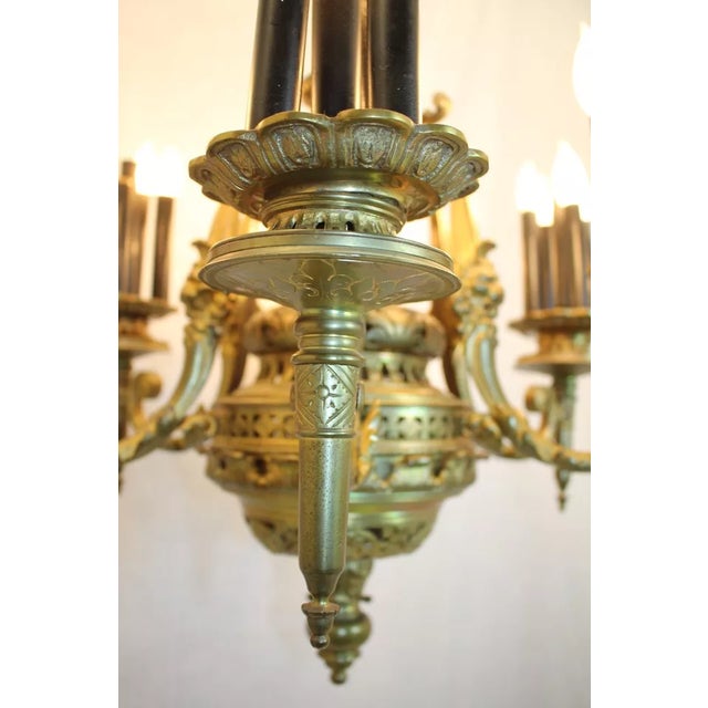 Antique French Bronze Chandelier Ceiling Light Fixture With Torchiere Arms, Rewired For Sale - Image 9 of 11