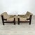 Dimensions: H 27” x W 31.5” x D 34.5” x SH 17.5” Pair of Vintage Danish lounge chairs with dark wood frame and striped...