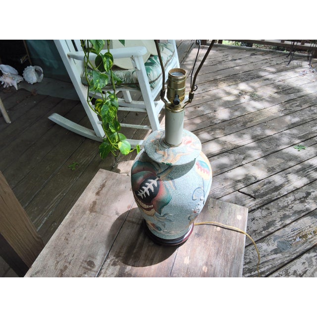 Wood Vintage Frederick Cooper Tobacco Leaf Table Lamp Featuring Hand-Painted Floral and Bird Motifs. For Sale - Image 7 of 18