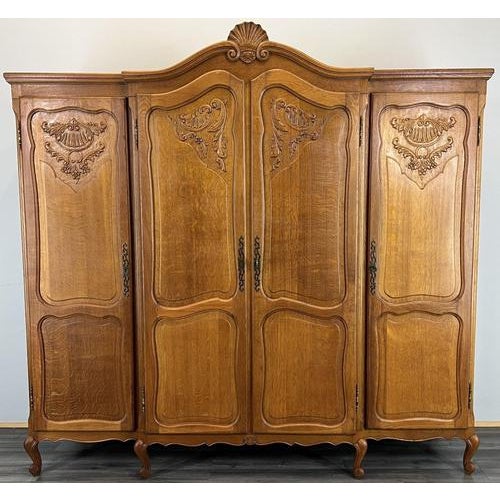Vintage French Louis XVI Style Carved Oak 4-Door Armoire For Sale - Image 9 of 9