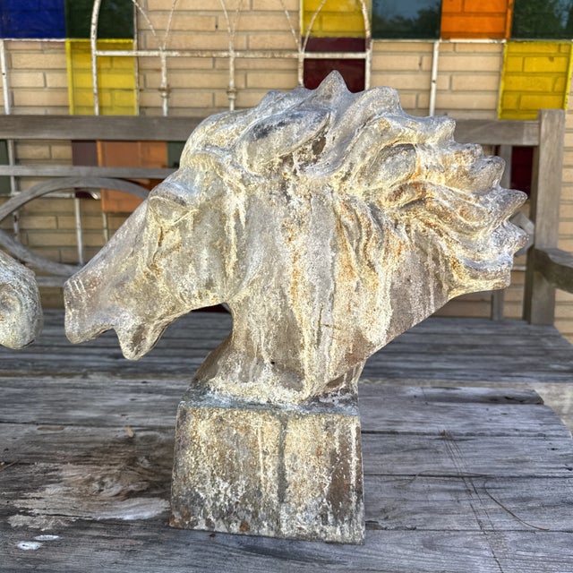 French Vintage French Cast Iron Equestrian Horse Head Statues - a Pair For Sale - Image 3 of 11