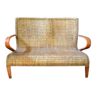 Mid Century Woven Raffia Bench For Sale
