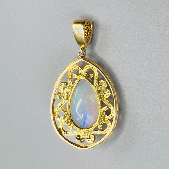 Vintage Art Deco Style Pear Opal and Diamond Teardrop Statement Pendant in Gilded 925 Silver, 1980s For Sale - Image 13 of 15