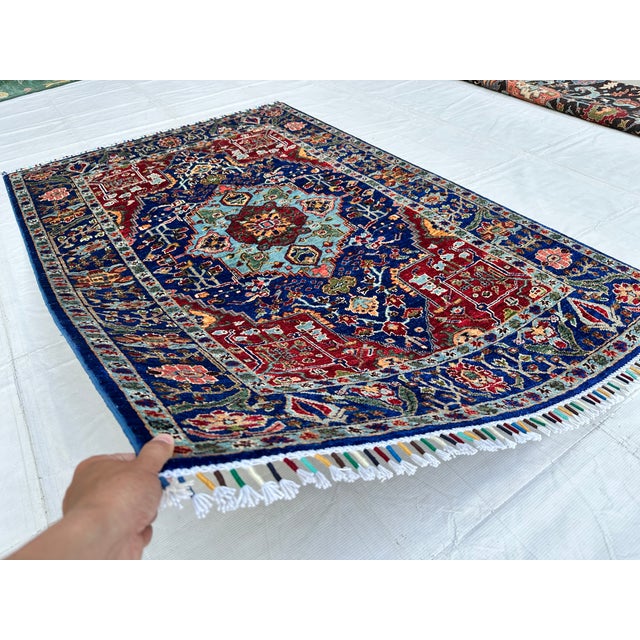 Textile Royal Blue Karachoph Kazak Medallion Hand-Knotted Wool Rug - 3'11" X 6'0" For Sale - Image 7 of 12