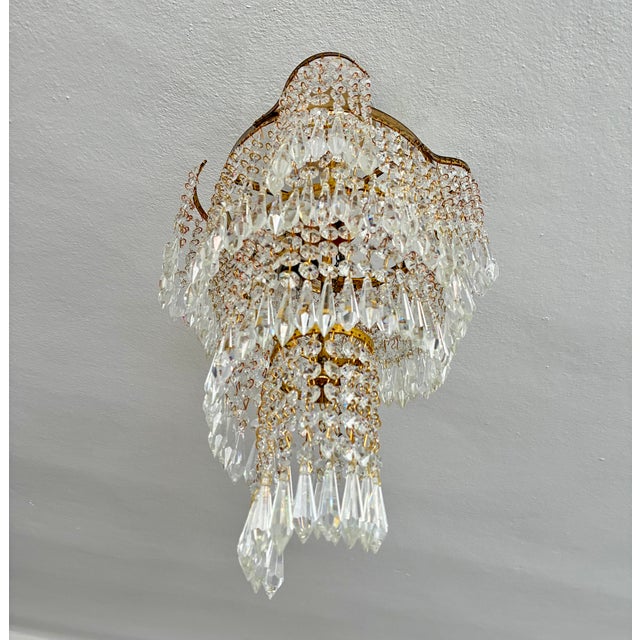 1960s French Style Custom Designed Crystal Waterfall Flush Mount Chandelier – 1 Light For Sale - Image 6 of 18