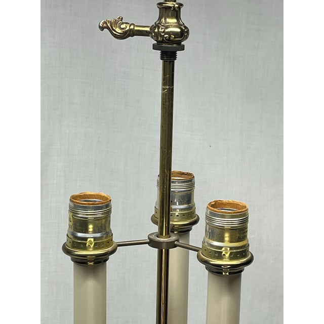 1960s Mid 20th Century Stiffel Brass 3-Light Bouillotte Table Lamp With Black Tôle Shade For Sale - Image 5 of 12