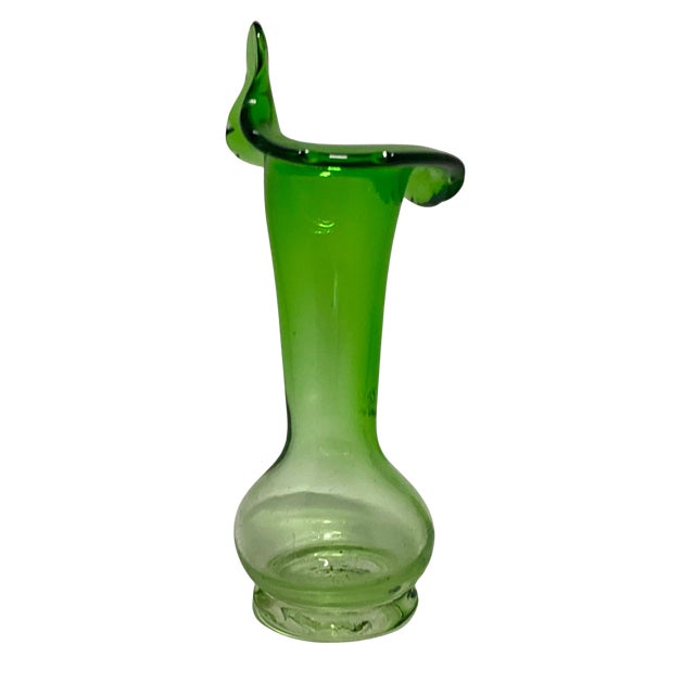 1960s Green Jack in the Pulpit Vase - 8" Hand Blown Glass For Sale - Image 5 of 9