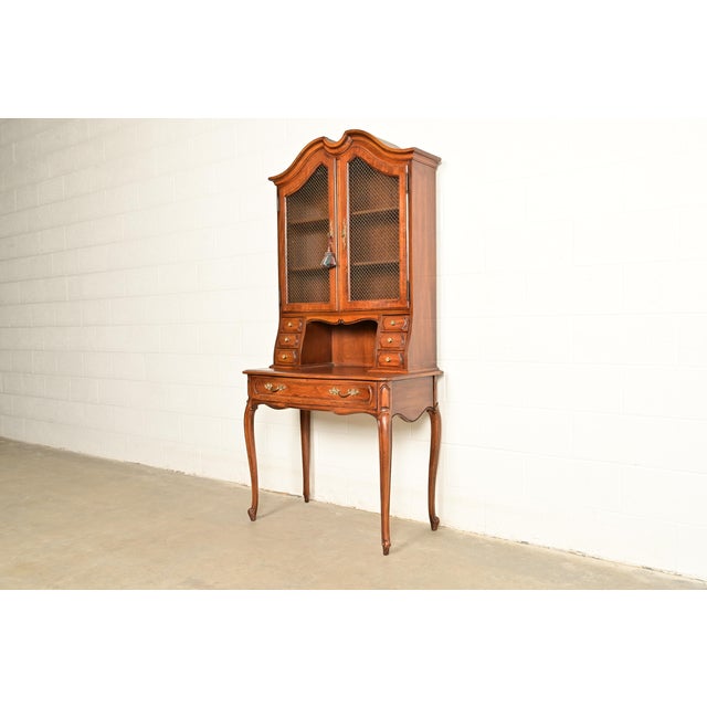 Thomasville French Provincial Carved Walnut Secretary Desk With Bookcase Hutch For Sale - Image 16 of 16