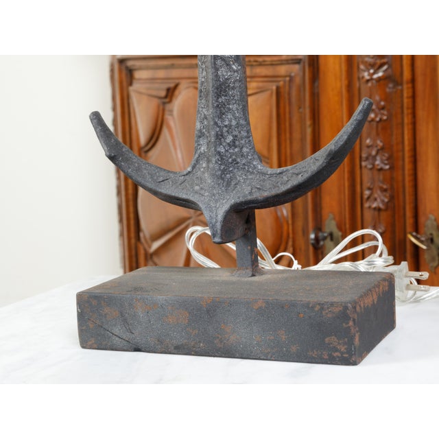 Pair of Iron Table Lamps with Anchors and Sailboats on Rectangular Bases For Sale - Image 4 of 8