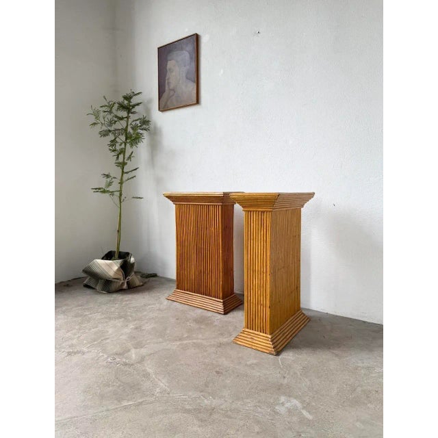 Pedestals in Rattan, 1960s, Set of 2 For Sale - Image 11 of 18
