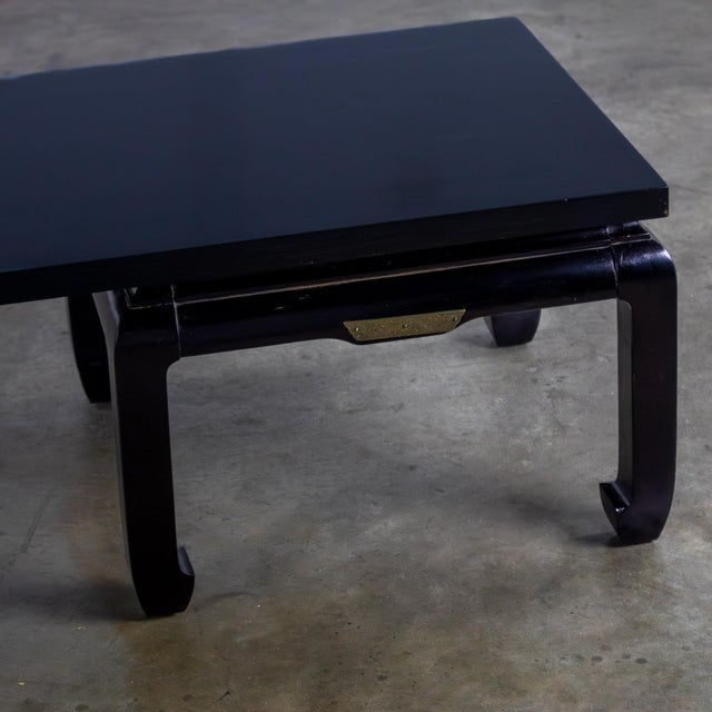 Wood Mid-20th Century Double Ming Style Base Coffee Table Chow Legs Black Painted Style of Baker For Sale - Image 7 of 18