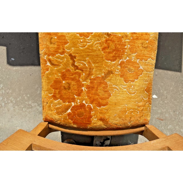 Asian Style VTG Solid Wood Asian Motif Table and 6 Chairs With Orig Upholstery For Sale - Image 4 of 6