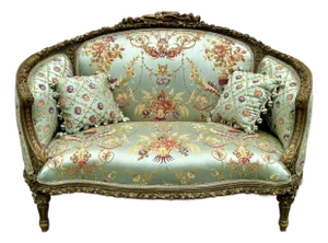 Baroque Style Sky Blue Sofa Gold Leaf Details