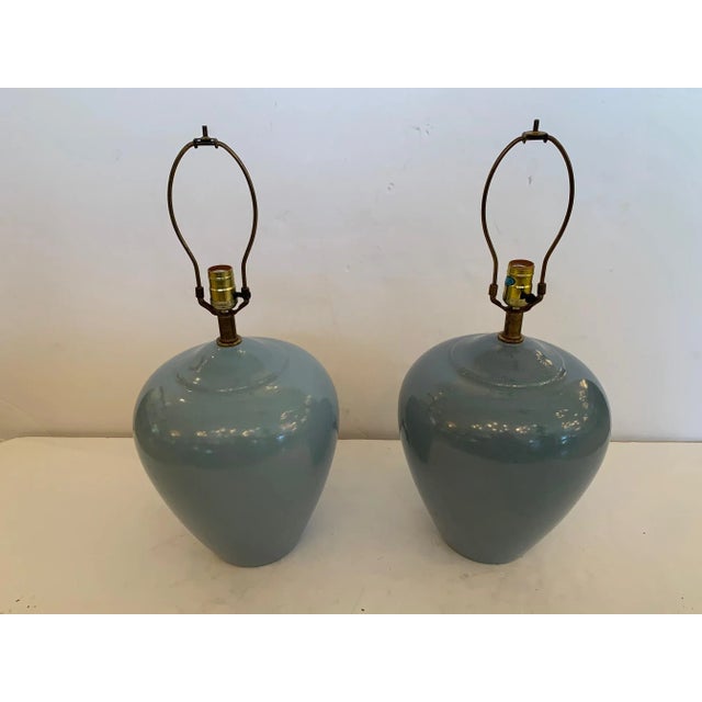 Mid-Century Modern Grey Blue Pottery Table Lamps -A Pair For Sale - Image 9 of 9
