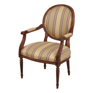 Louis XVI Style Mahogany Open Arm Fauteuil Chair For Sale