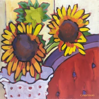 "Sunflower Love" Contemporary Expressive Style Still Life Oil Painting For Sale