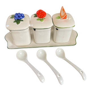 1980s Marmalade Tray With Decorative Fruit Tops - 7pcs For Sale