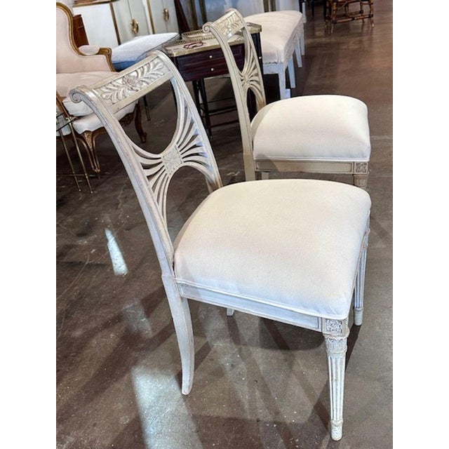 White Pair of Swedish Gustavian Painted Side Chairs For Sale - Image 8 of 11