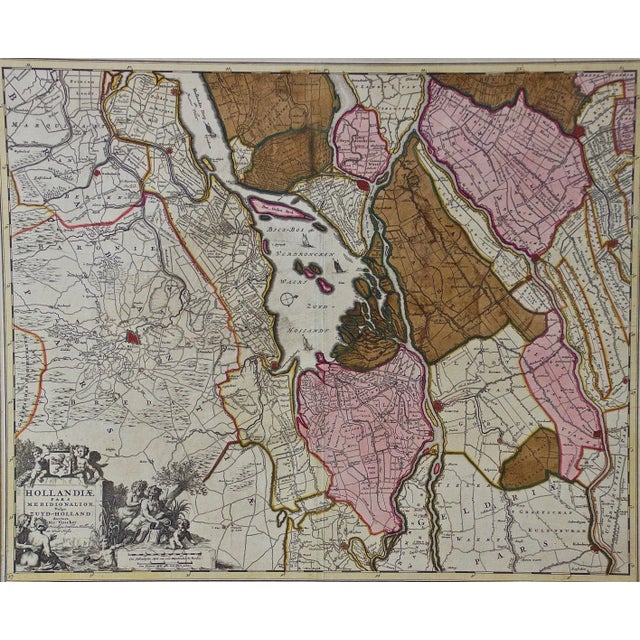 A hand colored 17th century map of the southern portions of Holland by Nicolaus (Nicolas) Visscher II entitled "Hollandiae...