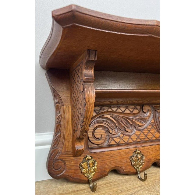 Vintage French Oak Wall-Mounted 5-Hook Coat Rack For Sale - Image 5 of 10
