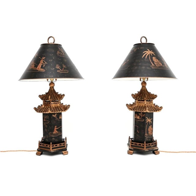 Antique Chinoiserie Oriental Lacquered Table Lamps, 1970s, Set of 2 For Sale - Image 14 of 14