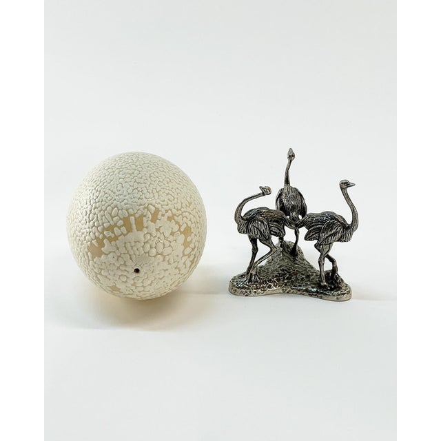 1980s 1980s Vintage Ceramic Decorative Faux Ostrich Egg on Pewter Stand For Sale - Image 5 of 9