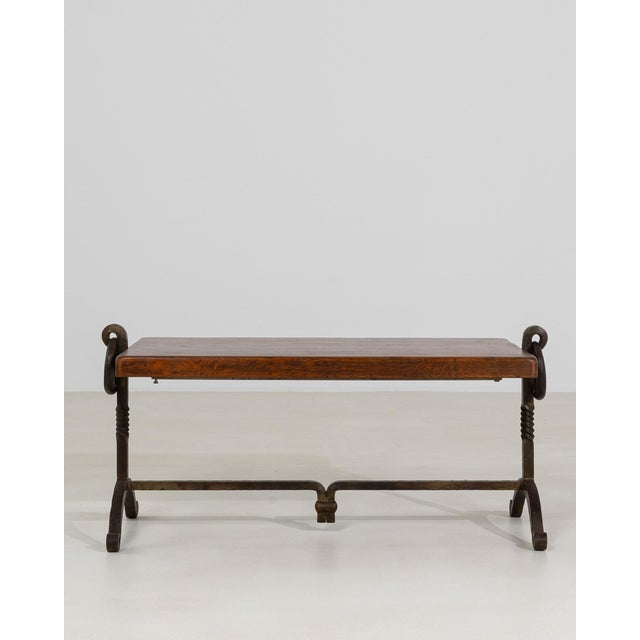 Brown Brutalist Coffee Table with Wrought Iron Base, Antique, France, Circa 1970 For Sale - Image 8 of 11