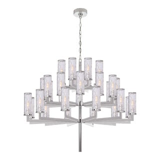 Kelly Wearstler for Visual Comfort Signature Liaison Triple Tier Chandelier in Polished Nickel with Crackle Glass For Sale