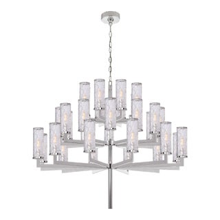 Kelly Wearstler for Visual Comfort Signature Liaison Triple Tier Chandelier in Polished Nickel with Crackle Glass For Sale