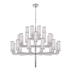 Kelly Wearstler for Visual Comfort Signature Liaison Triple Tier Chandelier in Polished Nickel with Crackle Glass