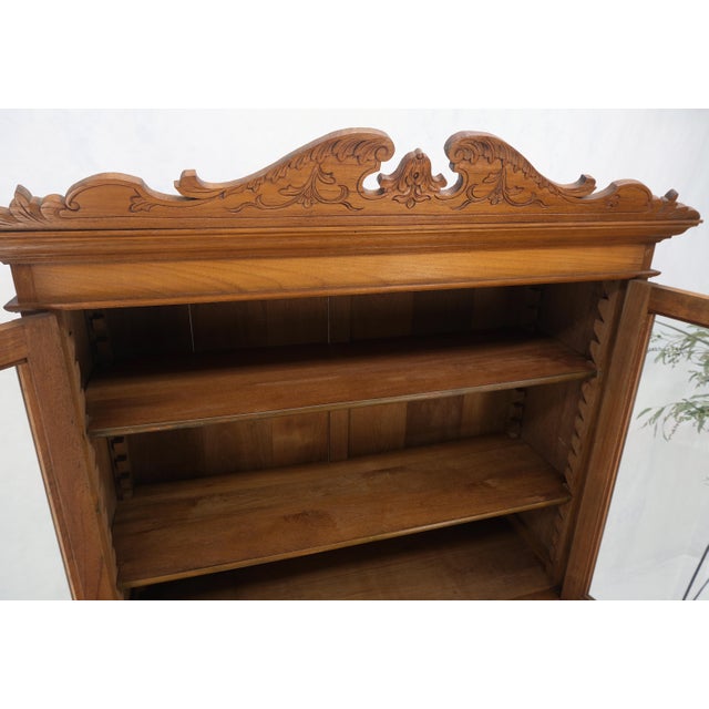 All Solid Teak Asian 1940s Carved Two Part Cupboard Hutch Breakfront For Sale - Image 10 of 12